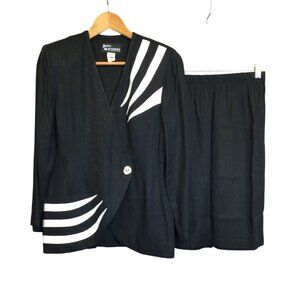 Vintage Jason Matthews Womens Black & White Striped 2-Piece Skirt Suit Size 8